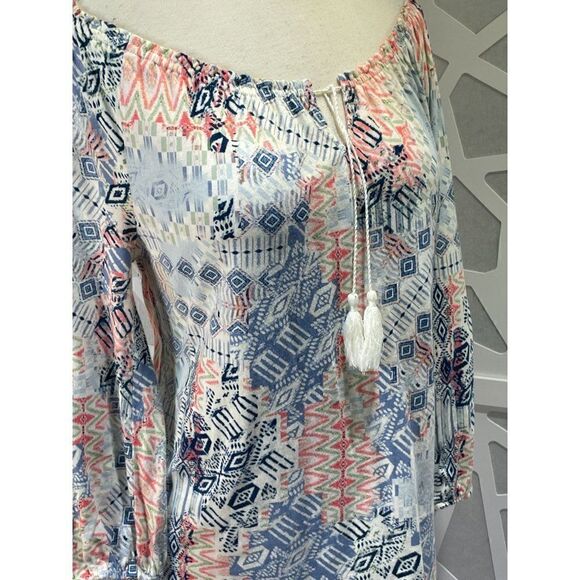Chaps Med Boho Blouse with Tassels - Picture 1 of 14